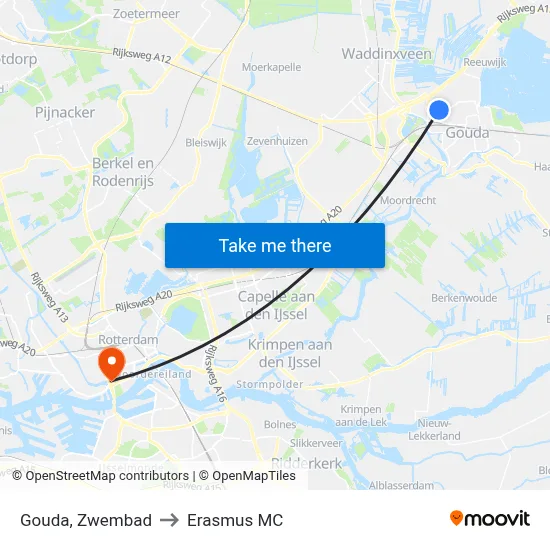 Gouda, Zwembad to Erasmus MC map