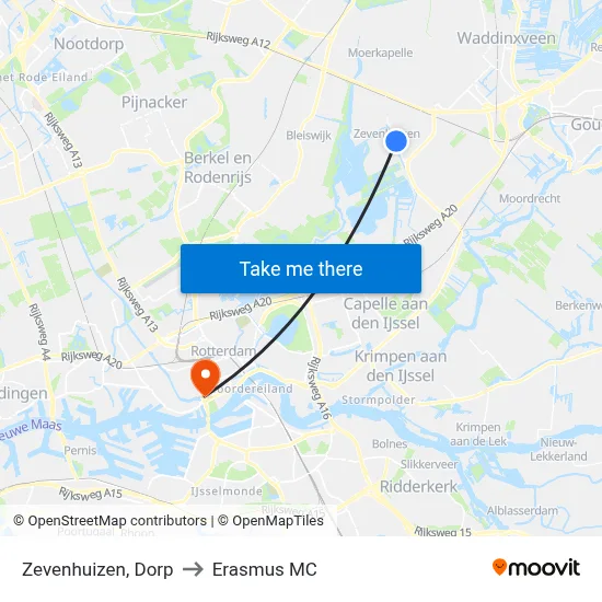 Zevenhuizen, Dorp to Erasmus MC map