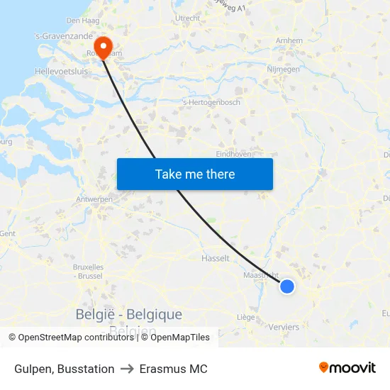 Gulpen, Busstation to Erasmus MC map