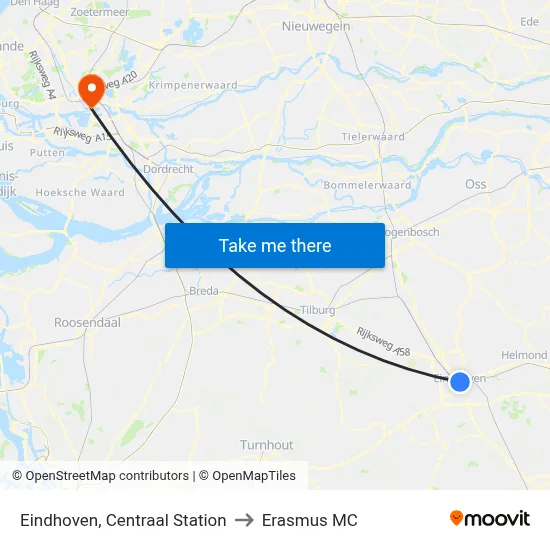 Eindhoven, Centraal Station to Erasmus MC map