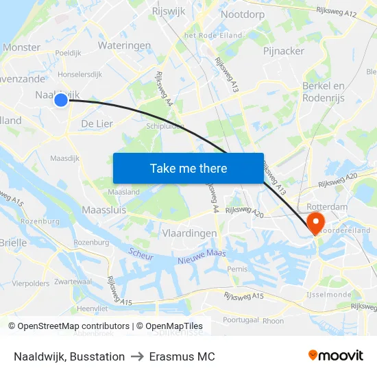 Naaldwijk, Busstation to Erasmus MC map