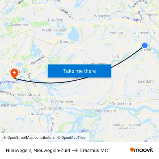 Nieuwegein, Nieuwegein-Zuid to Erasmus MC map