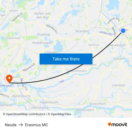Neude to Erasmus MC map