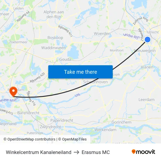 Winkelcentrum Kanaleneiland to Erasmus MC map