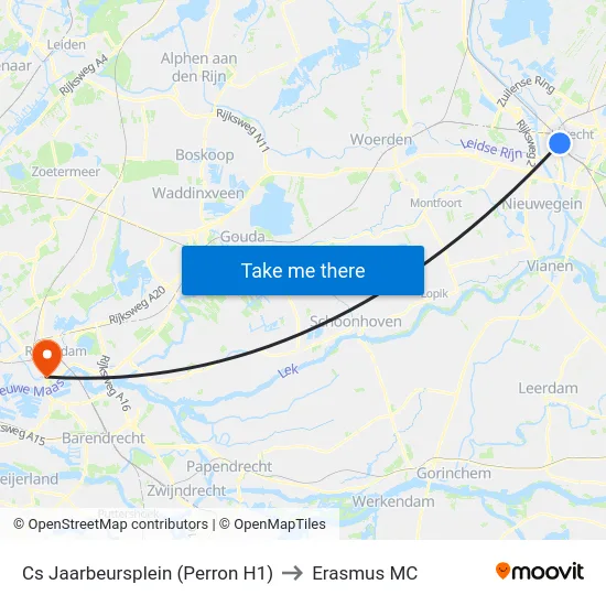 Cs Jaarbeursplein (Perron H1) to Erasmus MC map