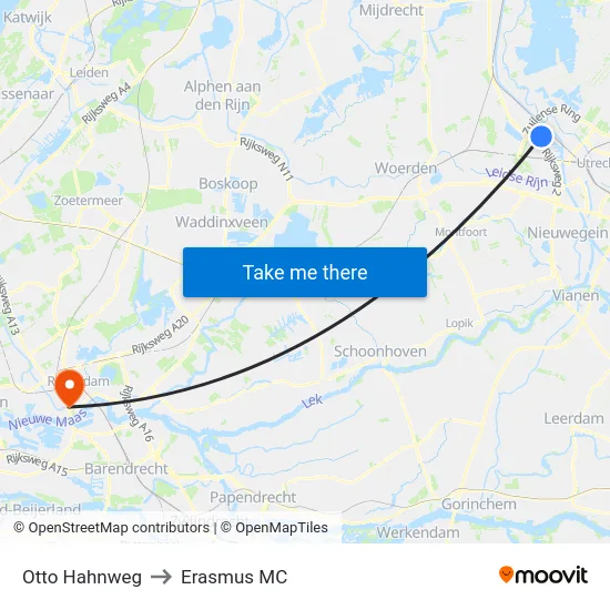 Otto Hahnweg to Erasmus MC map