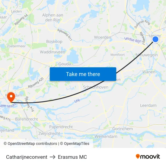 Catharijneconvent to Erasmus MC map