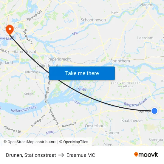 Drunen, Stationsstraat to Erasmus MC map