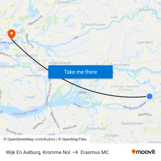 Wijk En Aalburg, Kromme Nol to Erasmus MC map