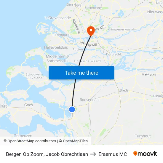 Bergen Op Zoom, Jacob Obrechtlaan to Erasmus MC map