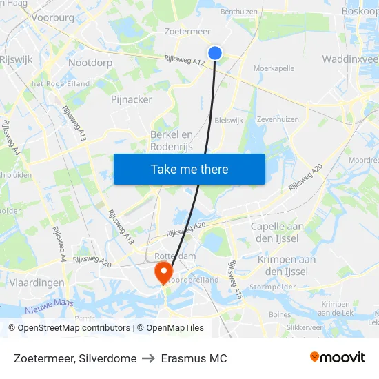 Zoetermeer, Silverdome to Erasmus MC map