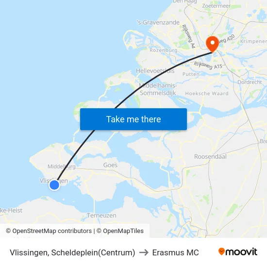 Vlissingen, Scheldeplein(Centrum) to Erasmus MC map