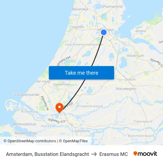 Amsterdam, Busstation Elandsgracht to Erasmus MC map