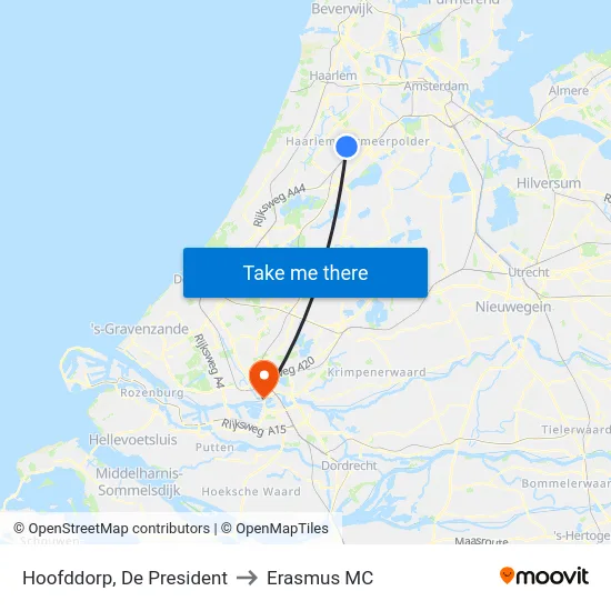 Hoofddorp, De President to Erasmus MC map