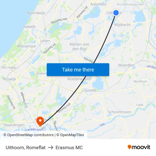 Uithoorn, Romeflat to Erasmus MC map