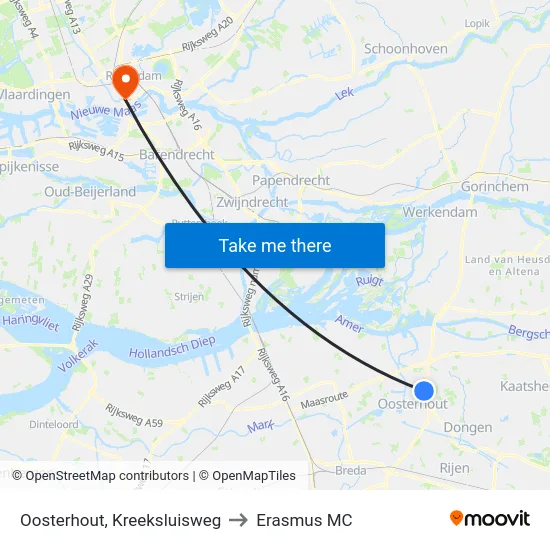 Oosterhout, Kreeksluisweg to Erasmus MC map