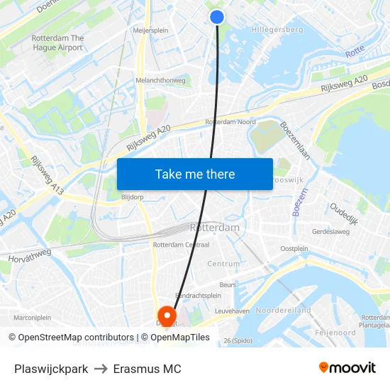 Plaswijckpark to Erasmus MC map