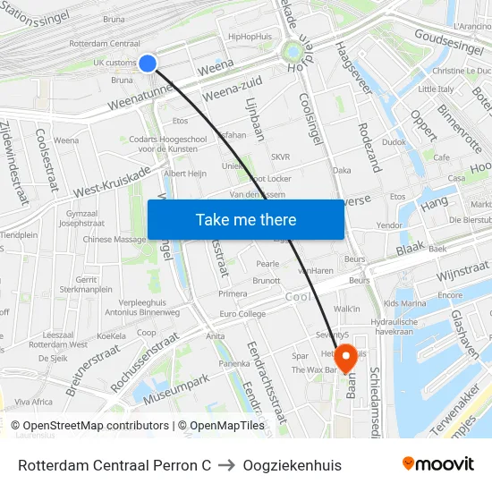 Rotterdam Centraal Perron C to Oogziekenhuis map