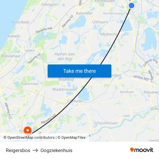 Reigersbos to Oogziekenhuis map