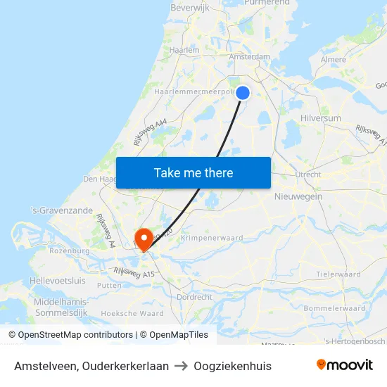 Amstelveen, Ouderkerkerlaan to Oogziekenhuis map