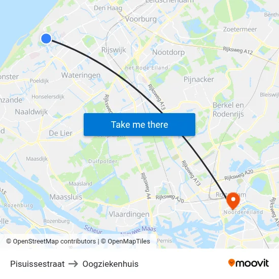 Pisuissestraat to Oogziekenhuis map