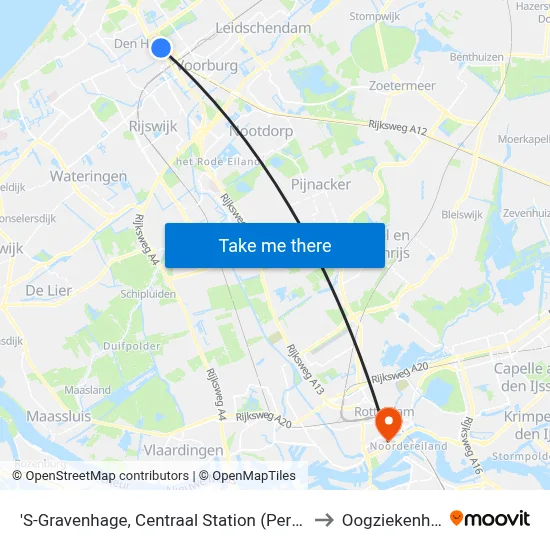 'S-Gravenhage, Centraal Station (Perron D) to Oogziekenhuis map