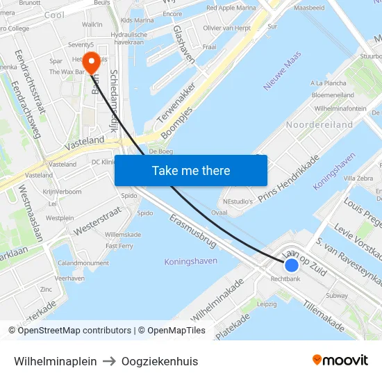 Wilhelminaplein to Oogziekenhuis map