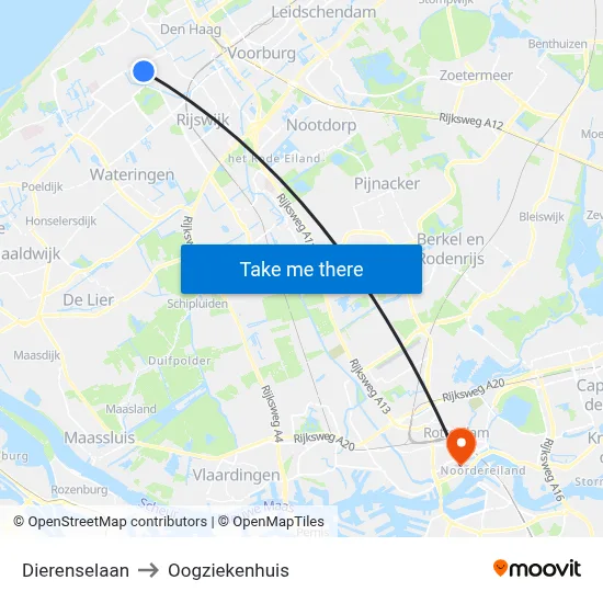 Dierenselaan to Oogziekenhuis map