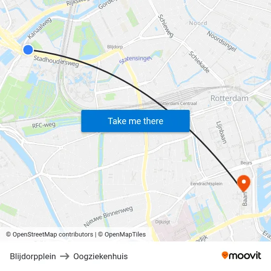 Blijdorpplein to Oogziekenhuis map