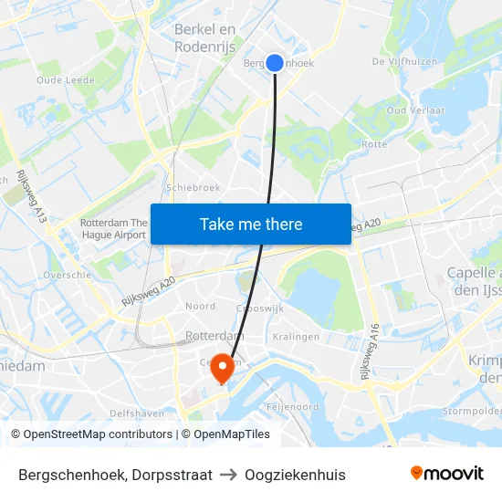 Bergschenhoek, Dorpsstraat to Oogziekenhuis map