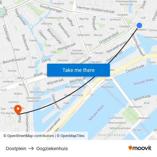 Oostplein to Oogziekenhuis map