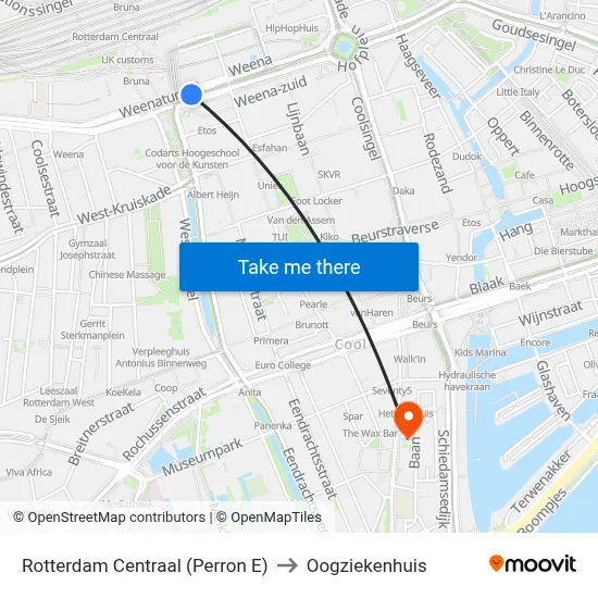 Rotterdam Centraal (Perron E) to Oogziekenhuis map