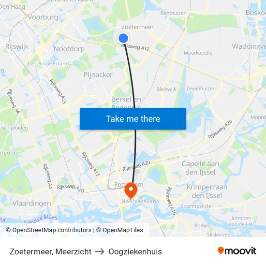 Zoetermeer, Meerzicht to Oogziekenhuis map