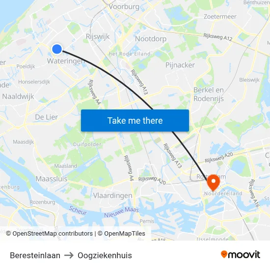 Beresteinlaan to Oogziekenhuis map