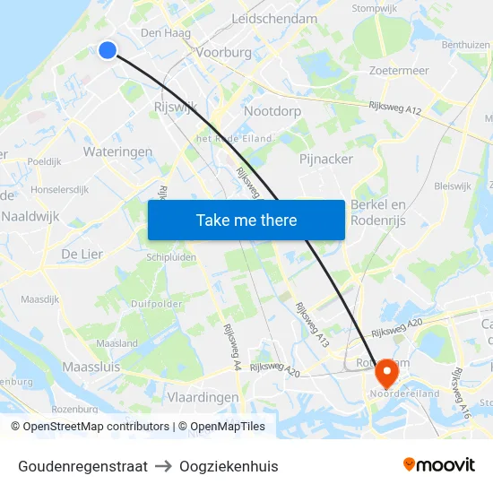 Goudenregenstraat to Oogziekenhuis map
