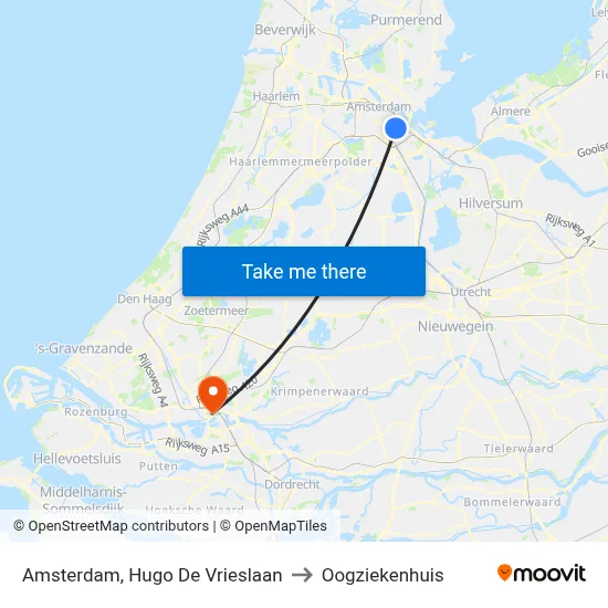 Amsterdam, Hugo De Vrieslaan to Oogziekenhuis map