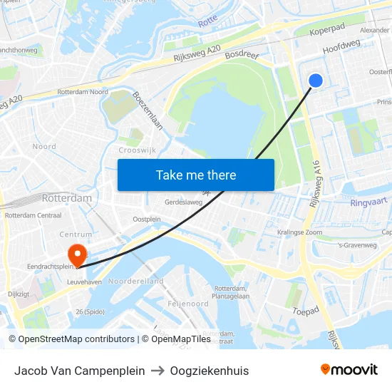 Jacob Van Campenplein to Oogziekenhuis map