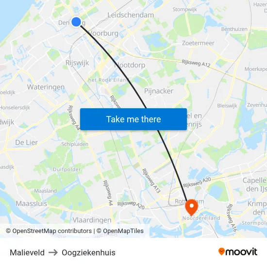 Malieveld to Oogziekenhuis map
