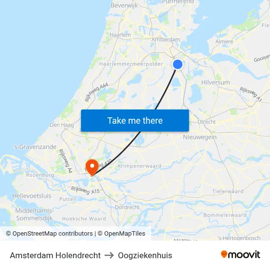 Amsterdam Holendrecht to Oogziekenhuis map