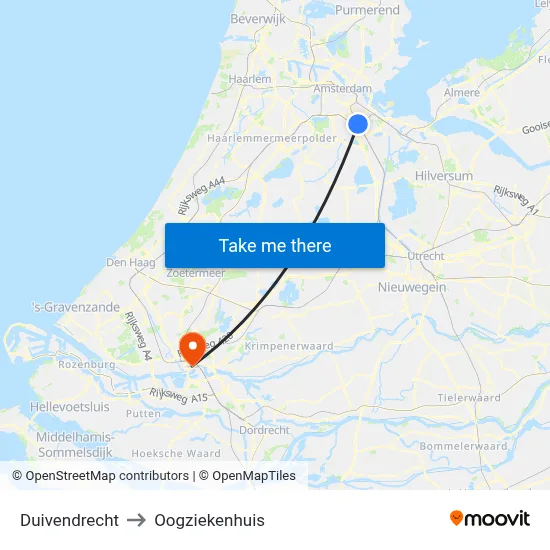 Duivendrecht to Oogziekenhuis map