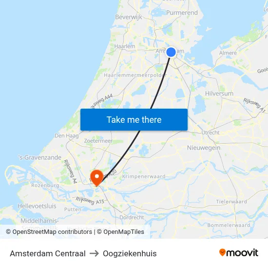 Amsterdam Centraal to Oogziekenhuis map