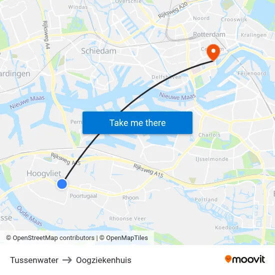 Tussenwater to Oogziekenhuis map