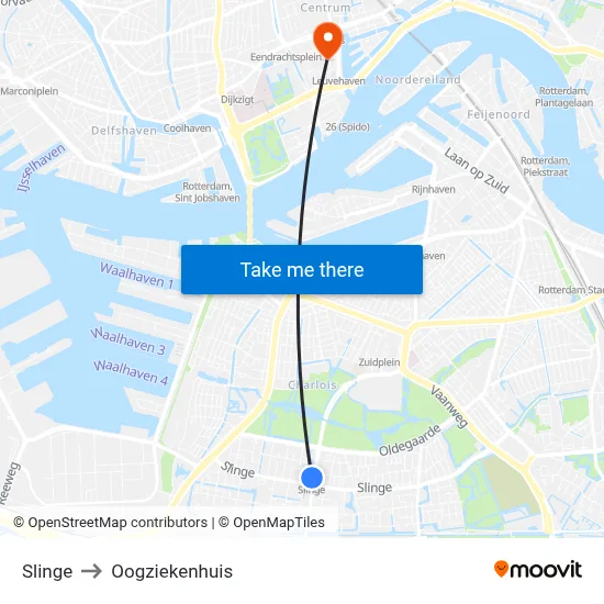 Slinge to Oogziekenhuis map