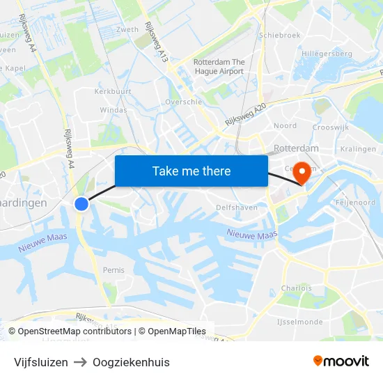 Vijfsluizen to Oogziekenhuis map