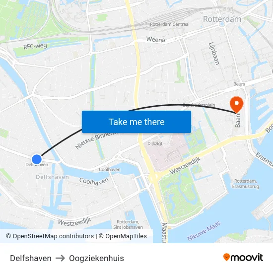 Delfshaven to Oogziekenhuis map