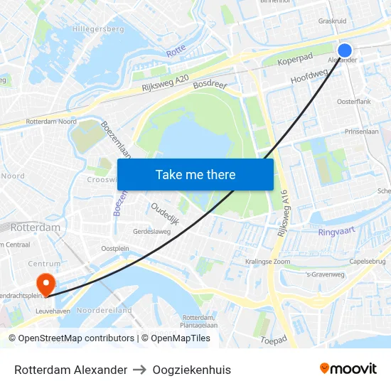 Rotterdam Alexander to Oogziekenhuis map