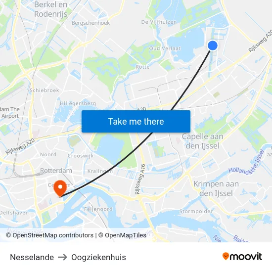 Nesselande to Oogziekenhuis map