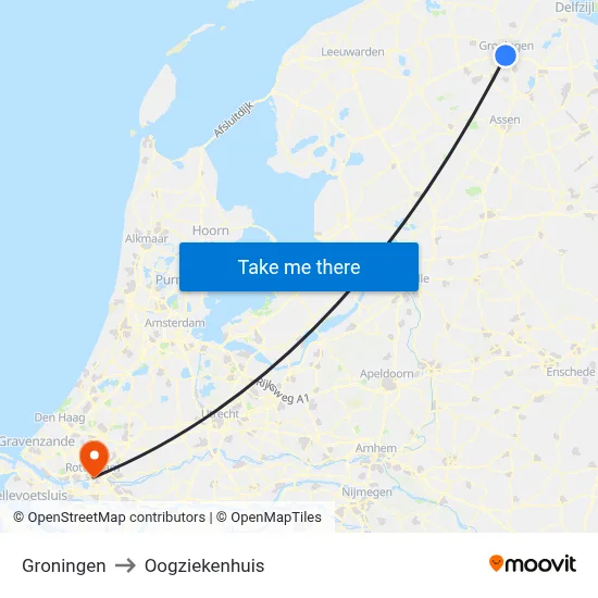 Groningen to Oogziekenhuis map