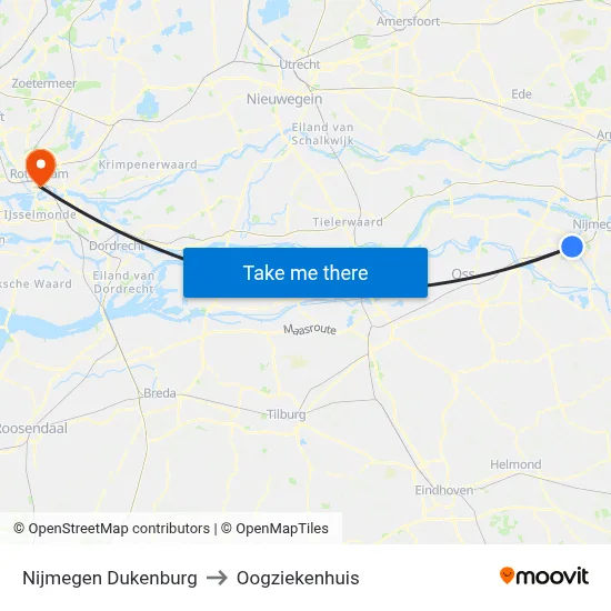 Nijmegen Dukenburg to Oogziekenhuis map