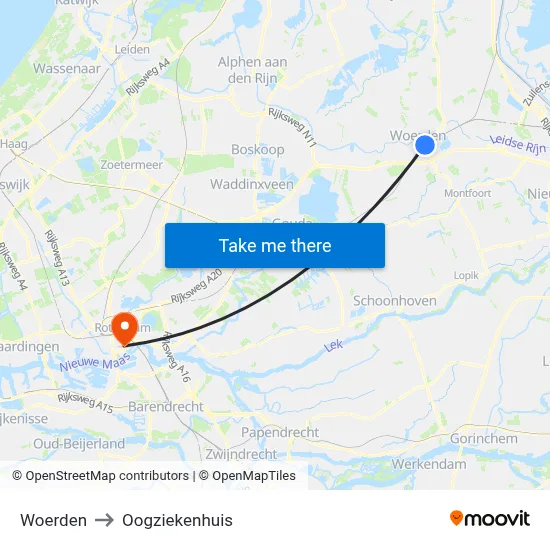 Woerden to Oogziekenhuis map